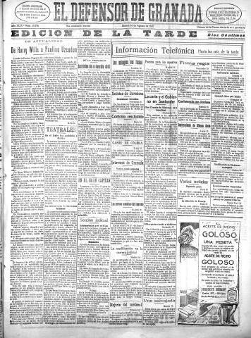 'El Defensor de Granada  : diario político independiente' - Año XLIX Número 25158 Ed. Tarde - 1927 Agosto 16