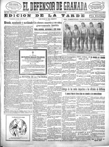 'El Defensor de Granada  : diario político independiente' - Año XLIX Número 25168 Ed. Tarde - 1927 Agosto 22