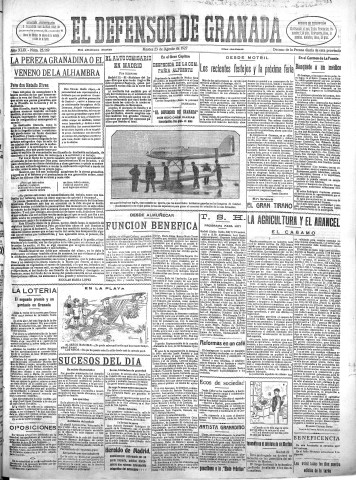 'El Defensor de Granada  : diario político independiente' - Año XLIX Número 25169 Ed. Mañana - 1927 Agosto 23