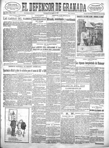 'El Defensor de Granada  : diario político independiente' - Año XLIX Número 25180 Ed. Mañana - 1927 Agosto 28