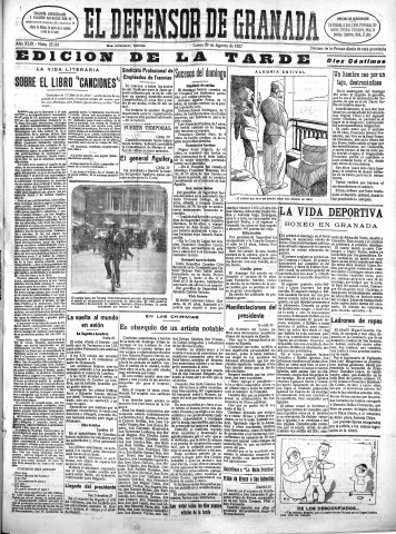'El Defensor de Granada  : diario político independiente' - Año XLIX Número 25181 Ed. Tarde - 1927 Agosto 29