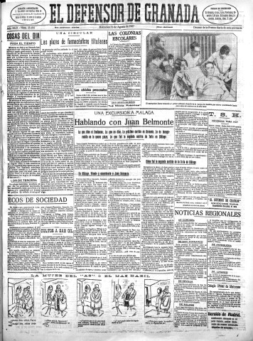 'El Defensor de Granada  : diario político independiente' - Año XLIX Número 25184 Ed. Mañana - 1927 Agosto 31