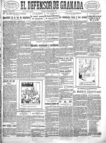 'El Defensor de Granada  : diario político independiente' - Año XLIX Número 25188 Ed. Mañana - 1927 Septiembre 02