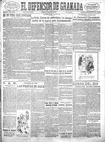 'El Defensor de Granada  : diario político independiente' - Año XLIX Número 25192 Ed. Mañana - 1927 Septiembre 04