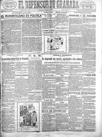 'El Defensor de Granada  : diario político independiente' - Año XLIX Número 25198 Ed. Mañana - 1927 Septiembre 08