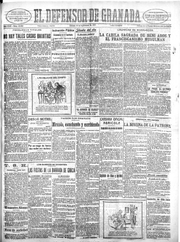 'El Defensor de Granada  : diario político independiente' - Año XLIX Número 25202 Ed. Mañana - 1927 Septiembre 10