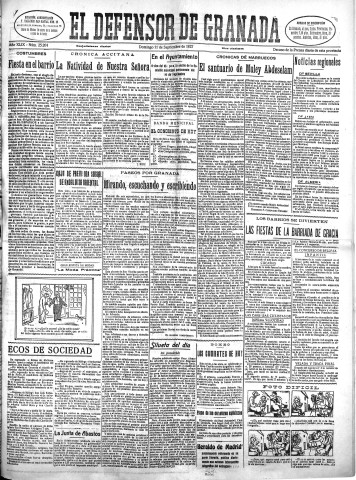 'El Defensor de Granada  : diario político independiente' - Año XLIX Número 25204 Ed. Mañana - 1927 Septiembre 11