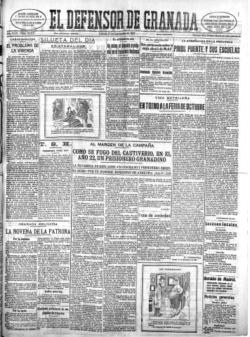 'El Defensor de Granada  : diario político independiente' - Año XLIX Número 25214 Ed. Mañana - 1927 Septiembre 17