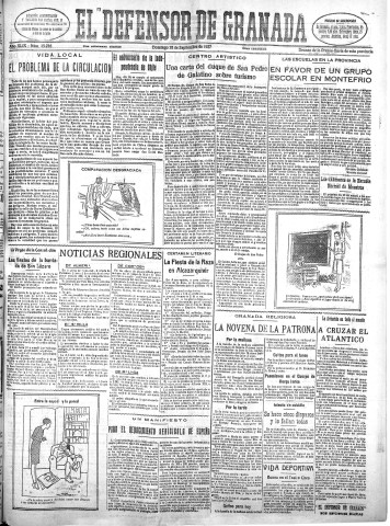 'El Defensor de Granada  : diario político independiente' - Año XLIX Número 25216 Ed. Mañana - 1927 Septiembre 18