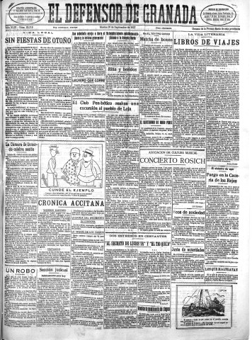 'El Defensor de Granada  : diario político independiente' - Año XLIX Número 25218 Ed. Mañana - 1927 Septiembre 20