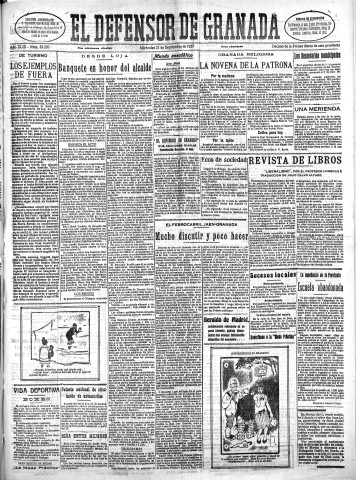 'El Defensor de Granada  : diario político independiente' - Año XLIX Número 25220 Ed. Mañana - 1927 Septiembre 21