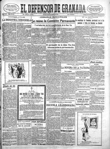 'El Defensor de Granada  : diario político independiente' - Año XLIX Número 25222 Ed. Mañana - 1927 Septiembre 22