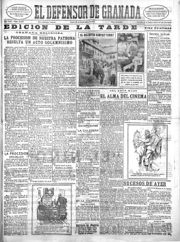 'El Defensor de Granada  : diario político independiente' - Año XLIX Número 25229 Ed. Tarde - 1927 Septiembre 26