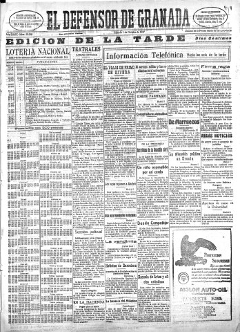'El Defensor de Granada  : diario político independiente' - Año XLIX Número 25239 Ed. Tarde - 1927 Octubre 01