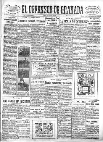 'El Defensor de Granada  : diario político independiente' - Año XLIX Número 25248  - 1927 Octubre 06