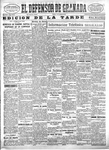 'El Defensor de Granada  : diario político independiente' - Año XLIX Número 25249 Ed. Tarde - 1927 Octubre 07