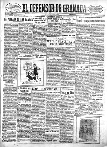 'El Defensor de Granada  : diario político independiente' - Año XLIX Número 25258 Ed. Mañana - 1927 Octubre 13