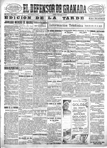 'El Defensor de Granada  : diario político independiente' - Año XLIX Número 25263 Ed. Tarde - 1927 Octubre 15