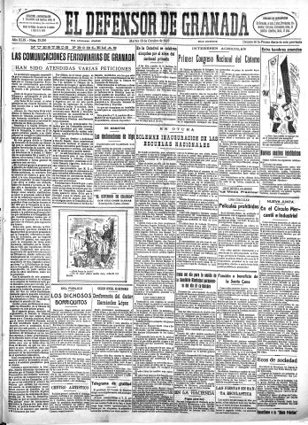 'El Defensor de Granada  : diario político independiente' - Año XLIX Número 25266 Ed. Mañana - 1927 Octubre 18