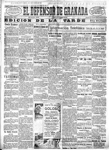 'El Defensor de Granada  : diario político independiente' - Año XLIX Número 25267 Ed. Tarde - 1927 Octubre 18