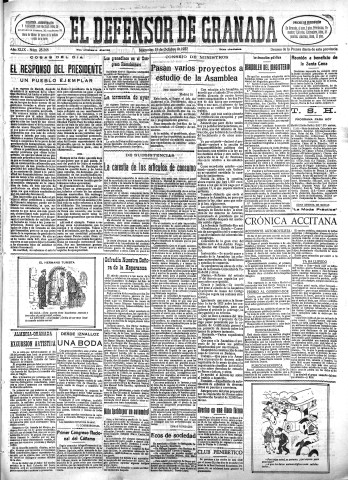 'El Defensor de Granada  : diario político independiente' - Año XLIX Número 25268 Ed. Mañana - 1927 Octubre 19