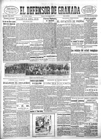 'El Defensor de Granada  : diario político independiente' - Año XLIX Número 25272 Ed. Mañana - 1927 Octubre 21