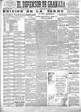 'El Defensor de Granada  : diario político independiente' - Año XLIX Número 25273 Ed. Tarde - 1927 Octubre 21