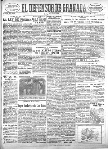 'El Defensor de Granada  : diario político independiente' - Año XLIX Número 25276 Ed. Mañana - 1927 Octubre 23