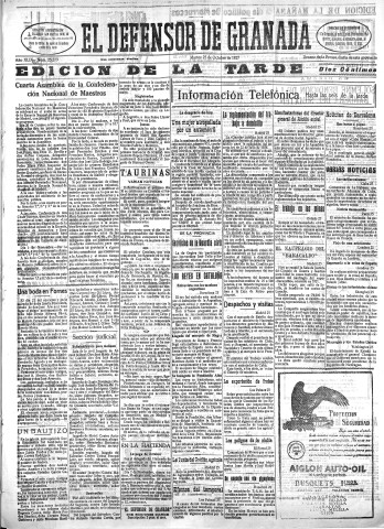 'El Defensor de Granada  : diario político independiente' - Año XLIX Número 25279 Ed. Tarde - 1927 Octubre 25