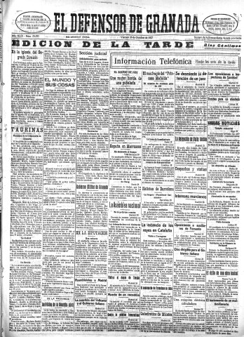 'El Defensor de Granada  : diario político independiente' - Año XLIX Número 25285 Ed. Tarde - 1927 Octubre 28