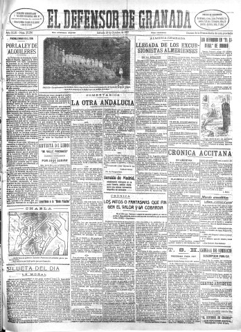 'El Defensor de Granada  : diario político independiente' - Año XLIX Número 25286 Ed. Mañana - 1927 Octubre 29