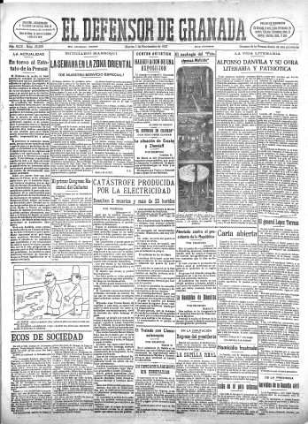 'El Defensor de Granada  : diario político independiente' - Año XLIX Número 25290 Ed. Mañana - 1927 Noviembre 01