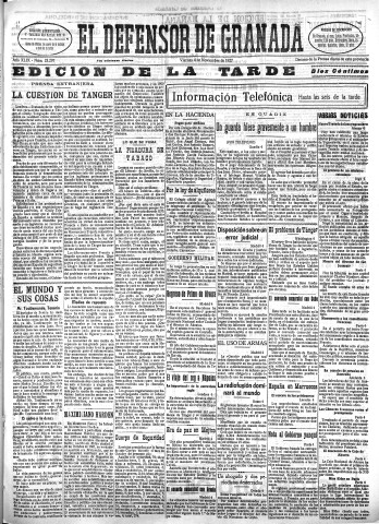 'El Defensor de Granada  : diario político independiente' - Año XLIX Número 25297 Ed. Tarde - 1927 Noviembre 04