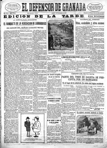 'El Defensor de Granada  : diario político independiente' - Año XLIX Número 25302 Ed. Tarde - 1927 Noviembre 07