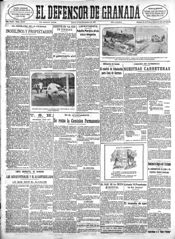 'El Defensor de Granada  : diario político independiente' - Año XLIX Número 25307 Ed. Mañana - 1927 Noviembre 10