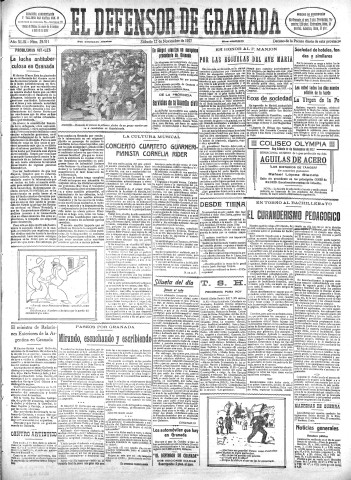 'El Defensor de Granada  : diario político independiente' - Año XLIX Número 25311 Ed. Mañana - 1927 Noviembre 12