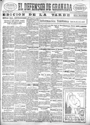 'El Defensor de Granada  : diario político independiente' - Año XLIX Número 25316 Ed. Tarde - 1927 Noviembre 15