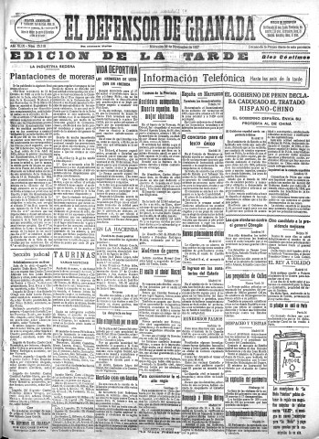 'El Defensor de Granada  : diario político independiente' - Año XLIX Número 25318 Ed. Tarde - 1927 Noviembre 16