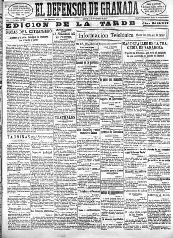 'El Defensor de Granada  : diario político independiente' - Año XLIX Número 25320 Ed. Tarde - 1927 Noviembre 17