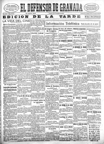 'El Defensor de Granada  : diario político independiente' - Año XLIX Número 25322 Ed. Tarde - 1927 Noviembre 18