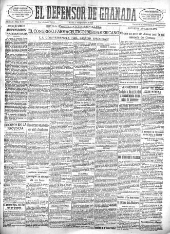 'El Defensor de Granada  : diario político independiente' - Año XLIX Número 25327 Ed. Mañana - 1927 Noviembre 22