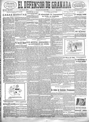 'El Defensor de Granada  : diario político independiente' - Año XLIX Número 25331 Ed. Mañana - 1927 Noviembre 24