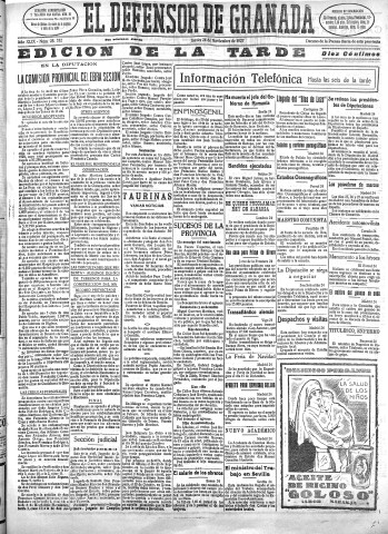 'El Defensor de Granada  : diario político independiente' - Año XLIX Número 25332 Ed. Tarde - 1927 Noviembre 24