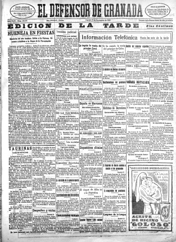'El Defensor de Granada  : diario político independiente' - Año XLIX Número 25334 Ed. Tarde - 1927 Noviembre 25
