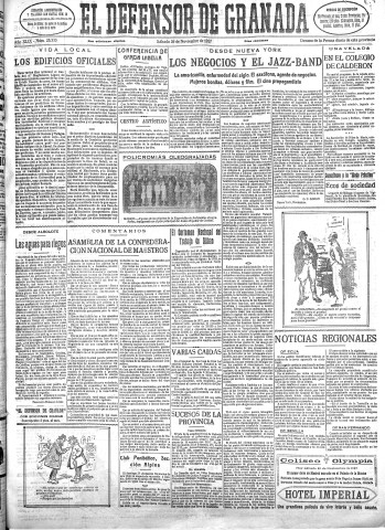 'El Defensor de Granada  : diario político independiente' - Año XLIX Número 25335 Ed. Mañana - 1927 Noviembre 26