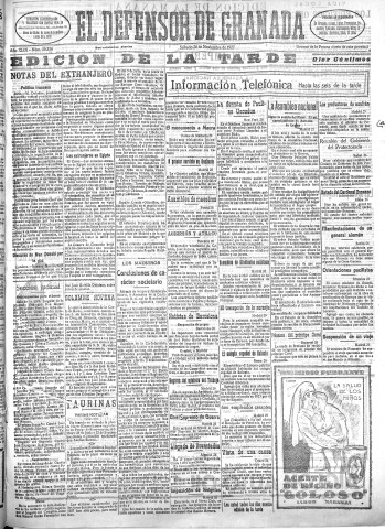 'El Defensor de Granada  : diario político independiente' - Año XLIX Número 25336 Ed. Tarde - 1927 Noviembre 26