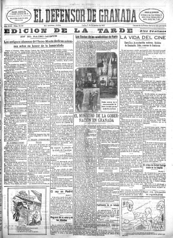 'El Defensor de Granada  : diario político independiente' - Año XLIX Número 25350 Ed. Tarde - 1927 Diciembre 05