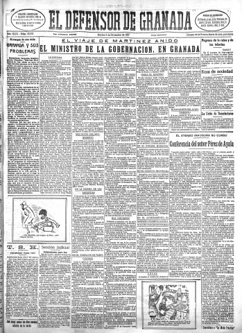 'El Defensor de Granada  : diario político independiente' - Año XLIX Número 25351 Ed. Mañana - 1927 Diciembre 06
