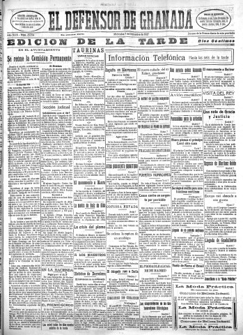 'El Defensor de Granada  : diario político independiente' - Año XLIX Número 25354 Ed. Tarde - 1927 Diciembre 07