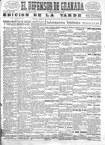 'El Defensor de Granada  : diario político independiente' - Año XLIX Número 25393 Ed. Tarde - 1927 Diciembre 31